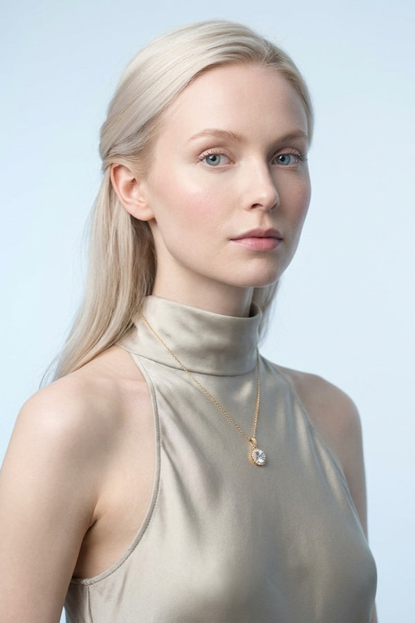 Gold Polish Necklace With Large Stone Pendant